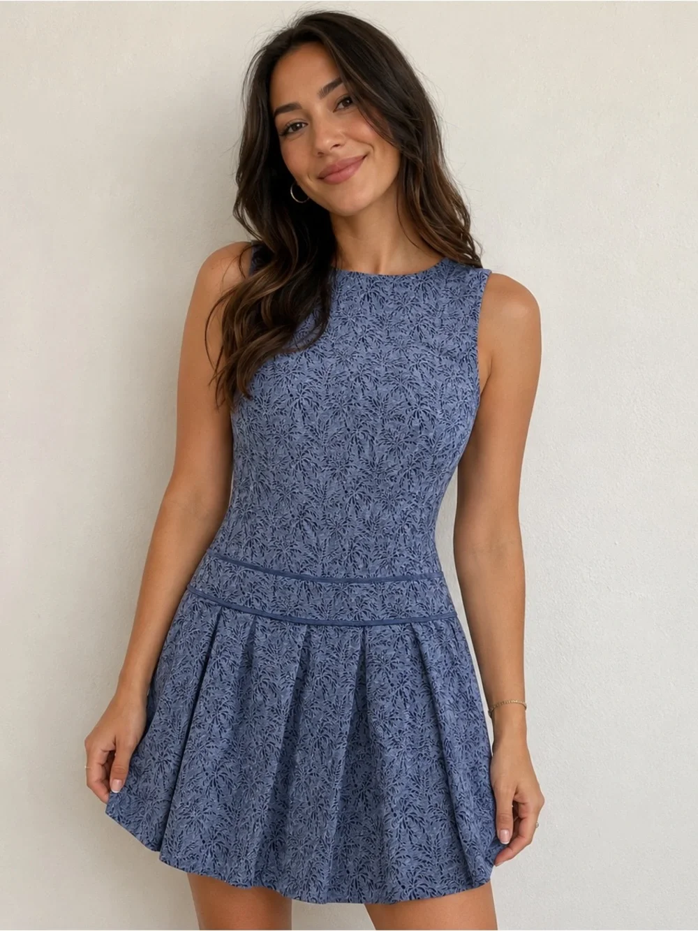 J. Crew Sleeveless Dusty Blue Textured Fit-and-Flare Mini Dress
